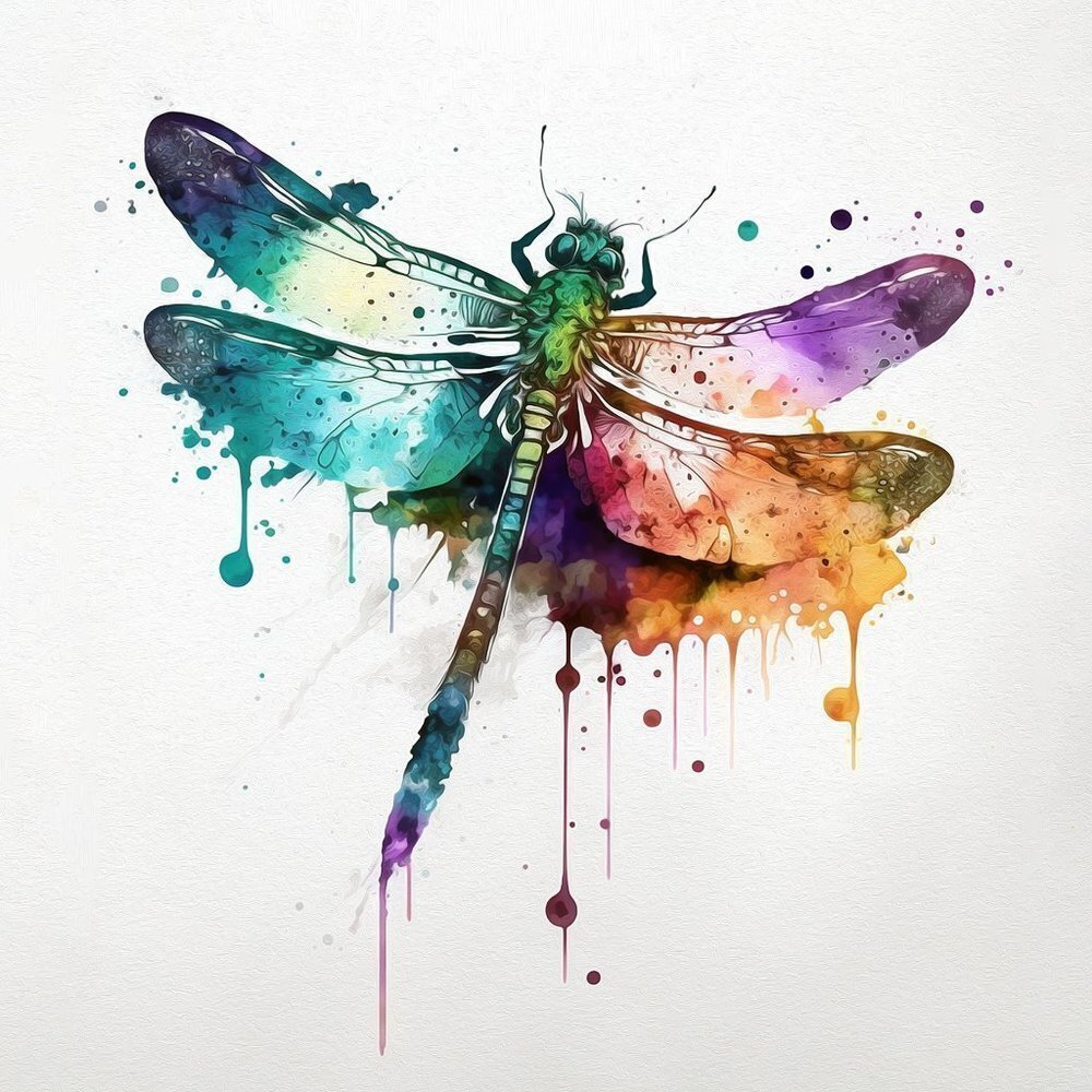 5x7 Dragonfly Watercolor Oil Painting Art Print‎